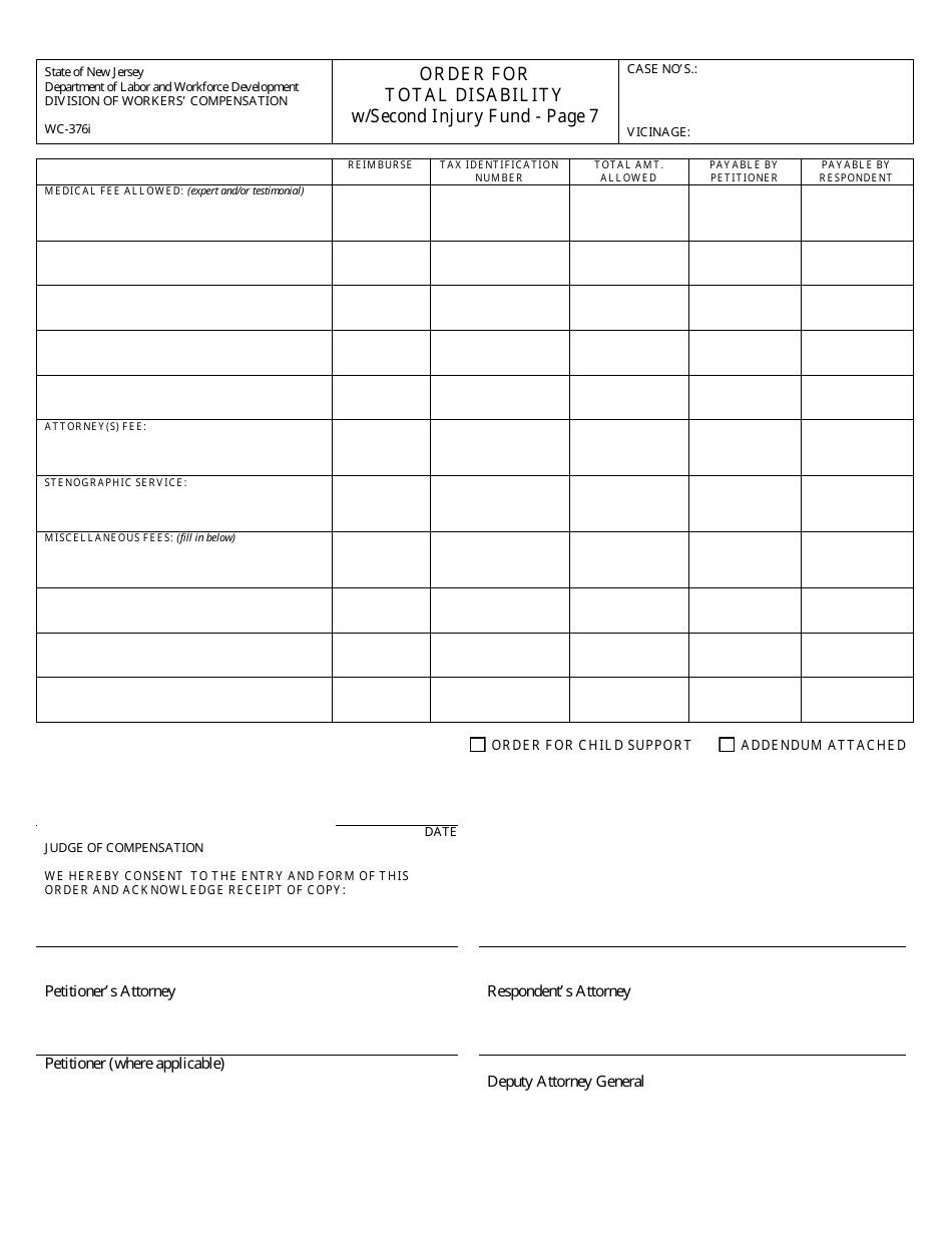 Form WC-376I Order for Total Disability With Second Injury Fund - New Jersey, Page 7