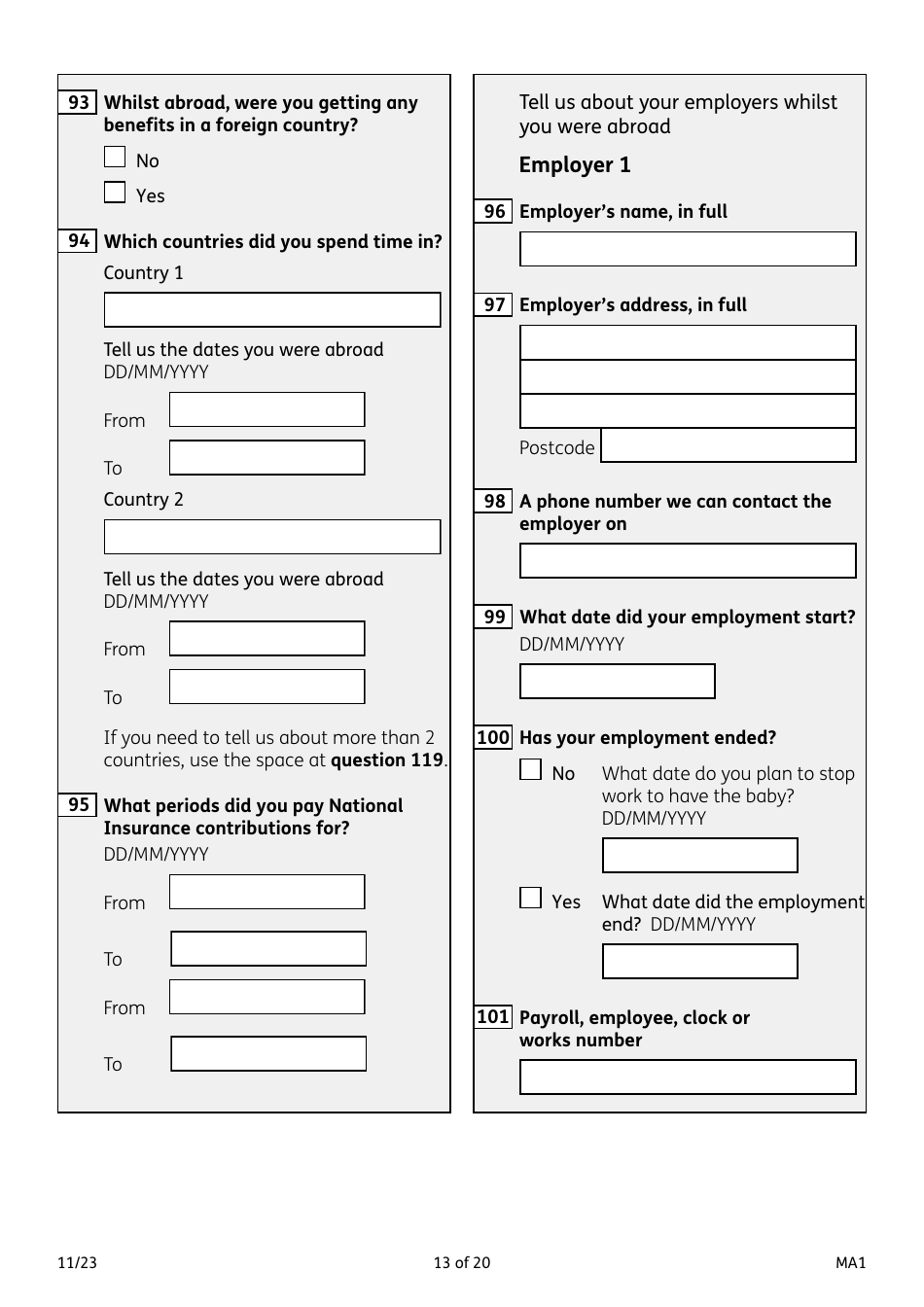 Form MA1 Maternity Allowance - United Kingdom, Page 13