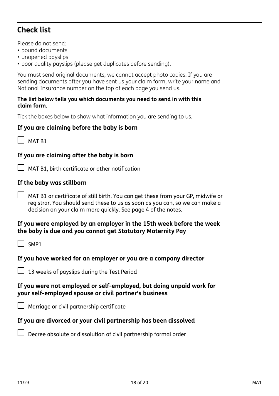 Form MA1 Maternity Allowance - United Kingdom, Page 18