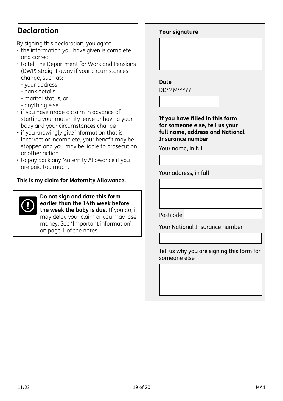 Form MA1 Maternity Allowance - United Kingdom, Page 19
