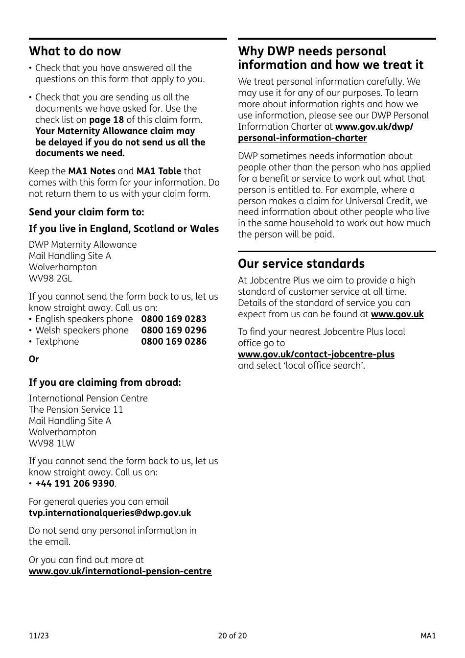 Form MA1 Maternity Allowance - United Kingdom, Page 20