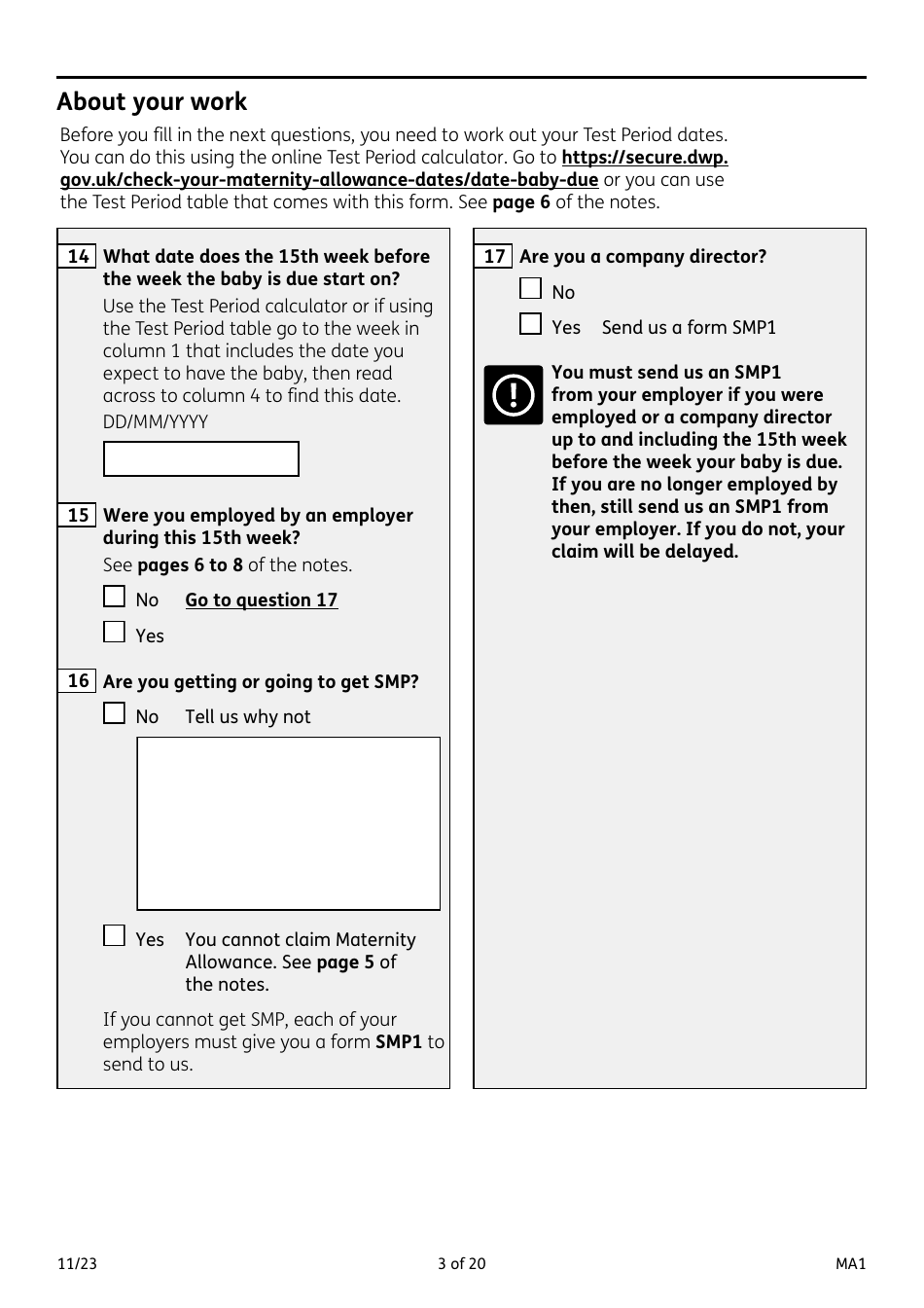 Form MA1 Maternity Allowance - United Kingdom, Page 3