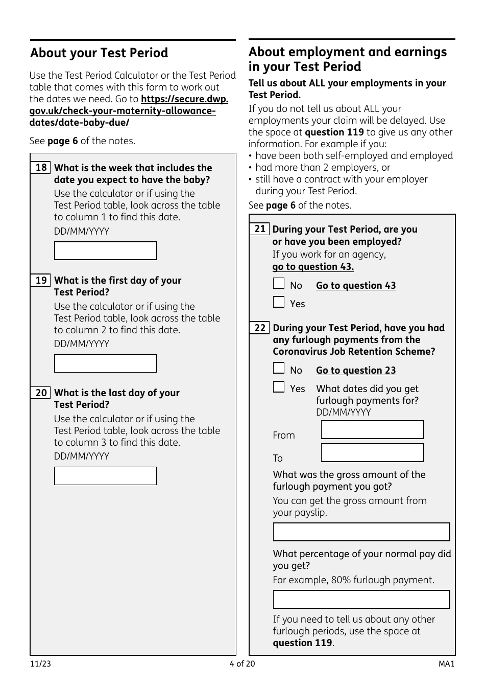 Form MA1 Maternity Allowance - United Kingdom, Page 4