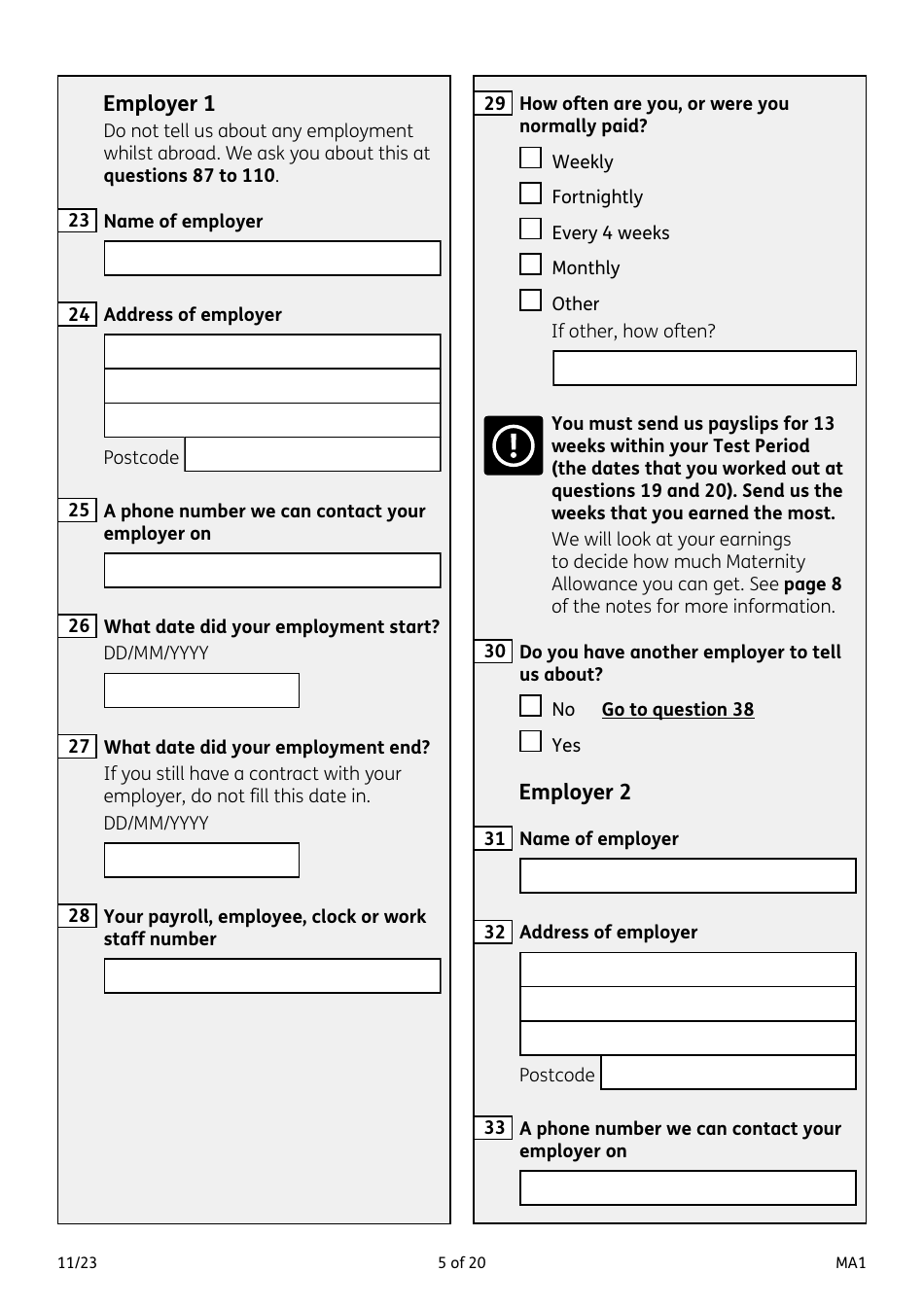 Form MA1 Maternity Allowance - United Kingdom, Page 5