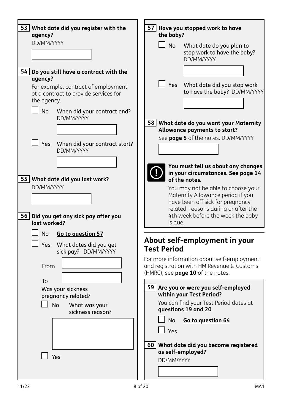 Form MA1 Maternity Allowance - United Kingdom, Page 8