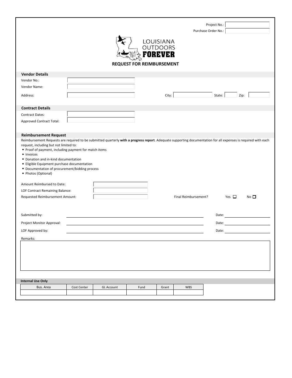 Request for Reimbursement - Louisiana Outdoors Forever - Louisiana, Page 1