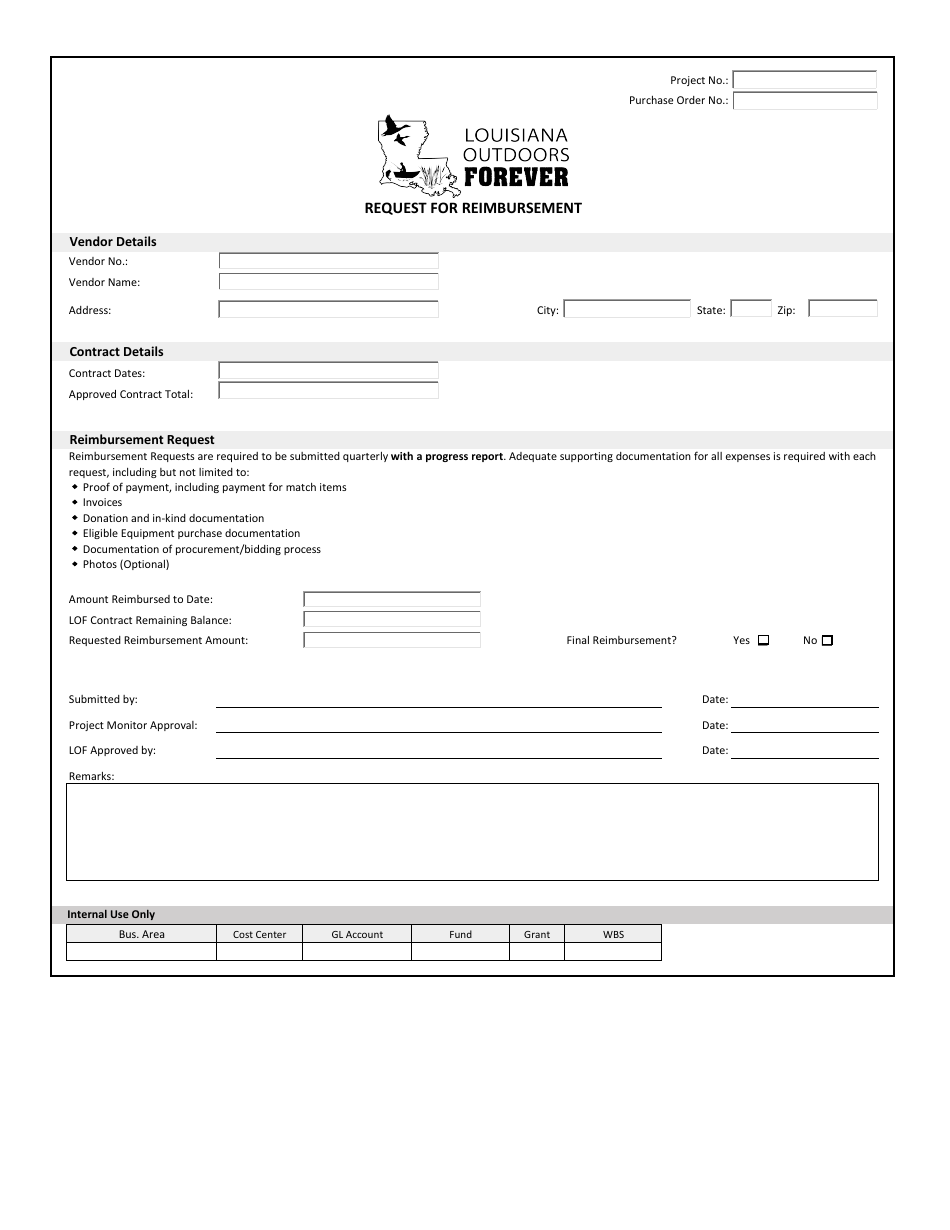 Louisiana request for reimbursement louisiana outdoors forever fill