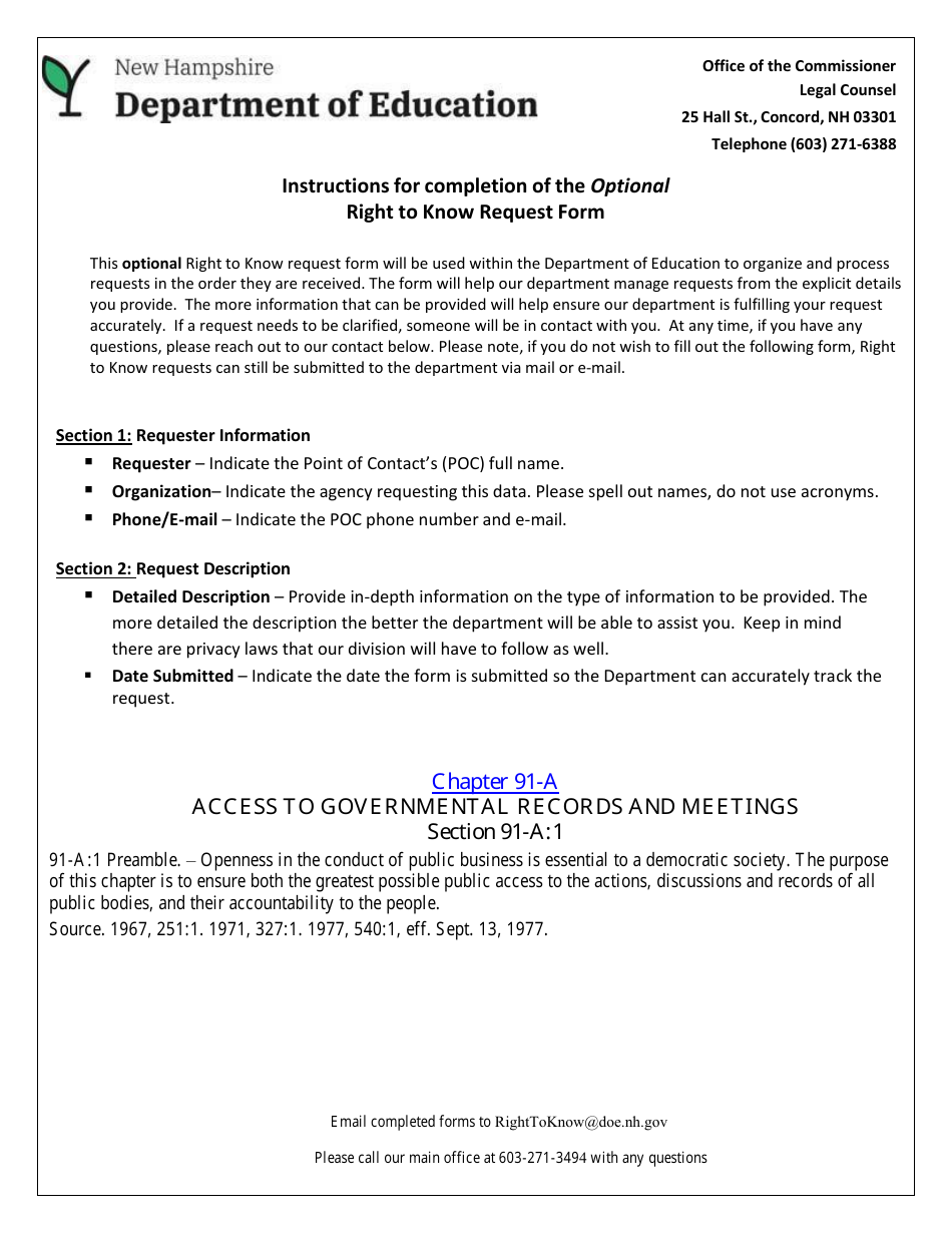 New Hampshire Optional Right to Know Request Form - Fill Out, Sign ...