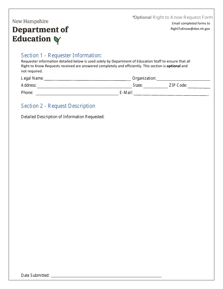 Optional Right to Know Request Form - New Hampshire, Page 2