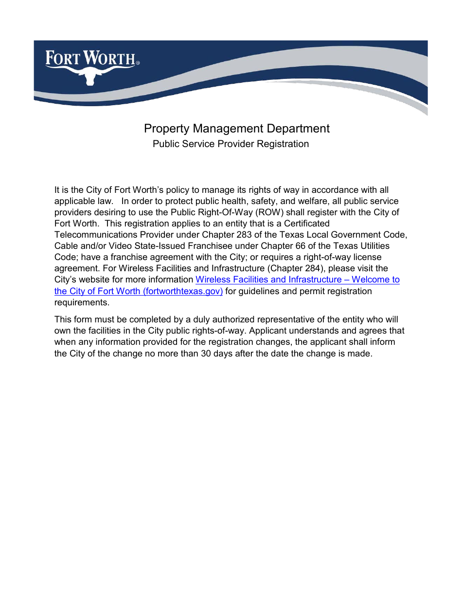 Public Service Provider Registration - City of Fort Worth, Texas, Page 1