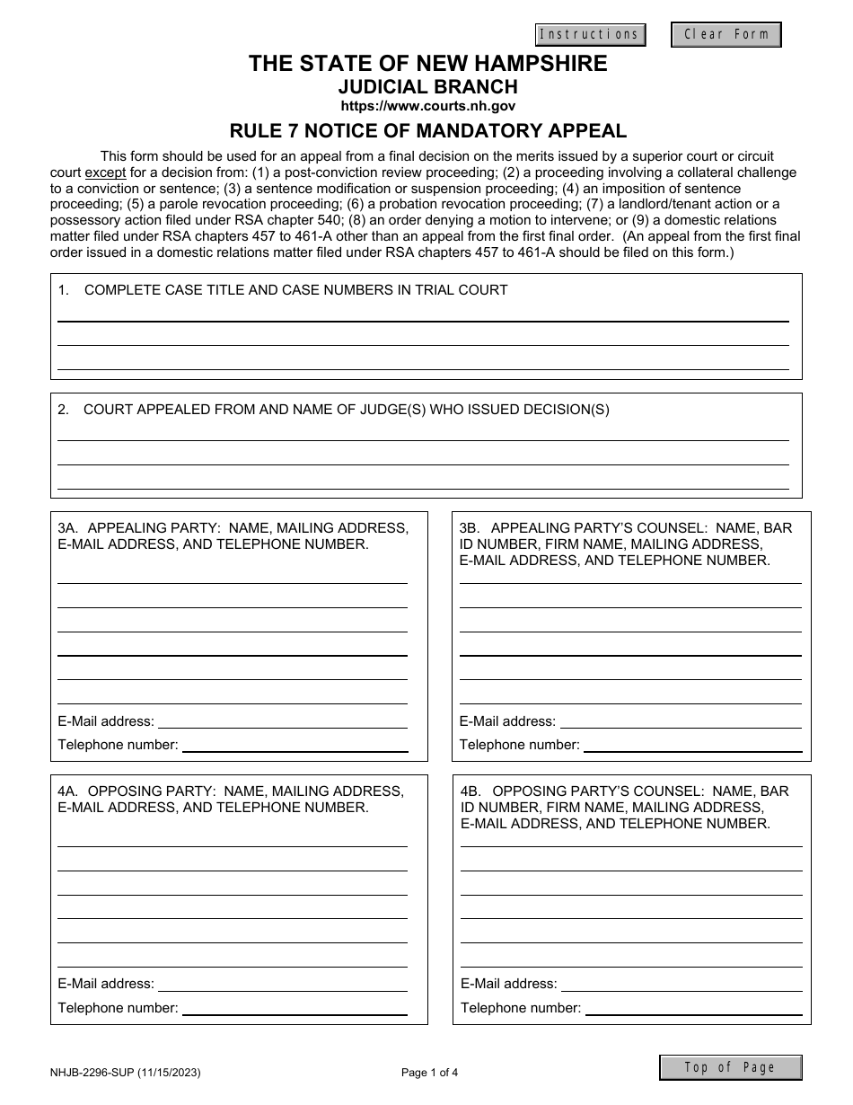 Form NHJB2296SUP Download Fillable PDF or Fill Online Rule 7 Notice