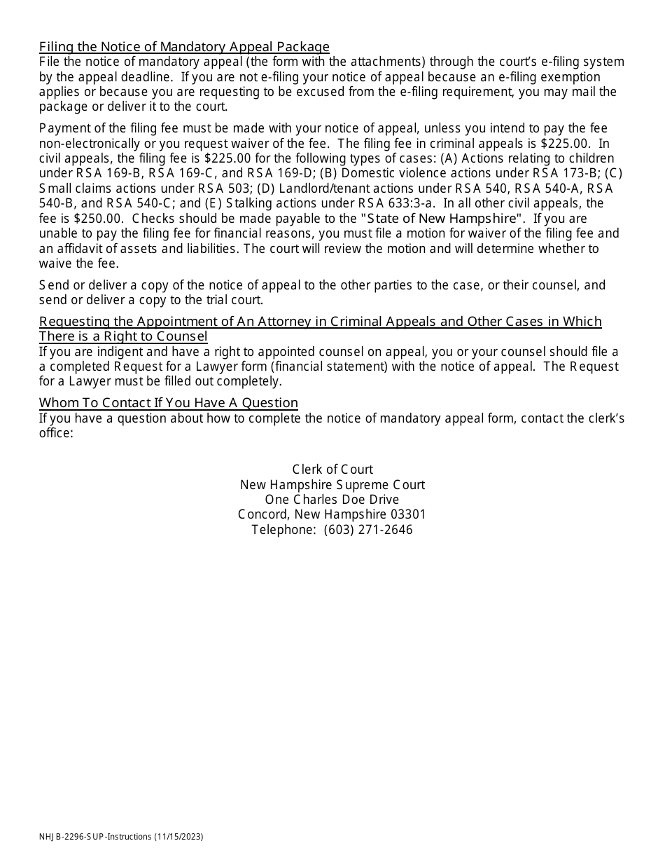 Instructions for Form NHJB-2296-SUP Rule 7 Notice of Mandatory Appeal - New Hampshire, Page 4