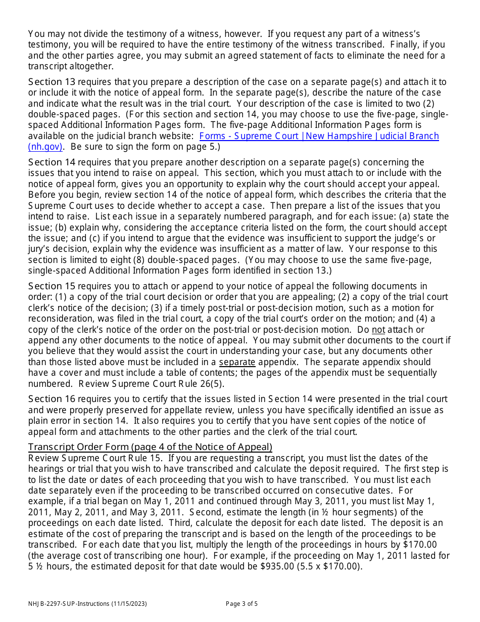 Instructions for Form NHJB-2297-SUP Rule 7 Notice of Discretionary Appeal - New Hampshire, Page 3