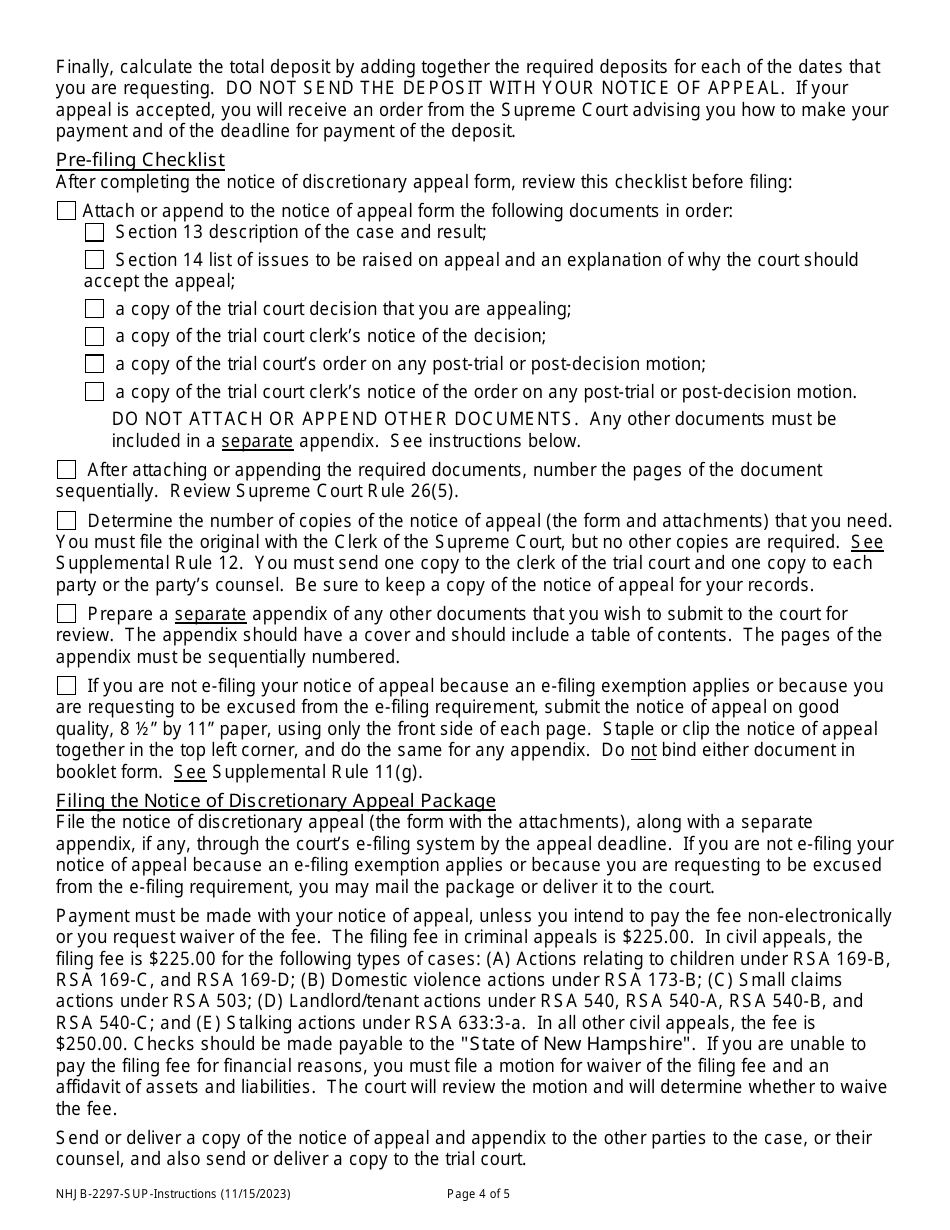 Instructions for Form NHJB-2297-SUP Rule 7 Notice of Discretionary Appeal - New Hampshire, Page 4