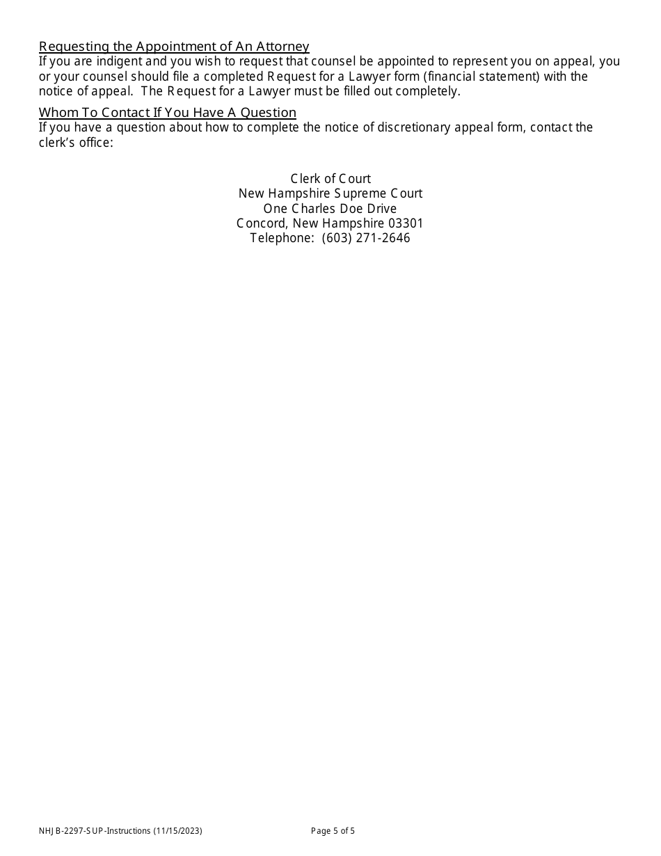 Instructions for Form NHJB-2297-SUP Rule 7 Notice of Discretionary Appeal - New Hampshire, Page 5