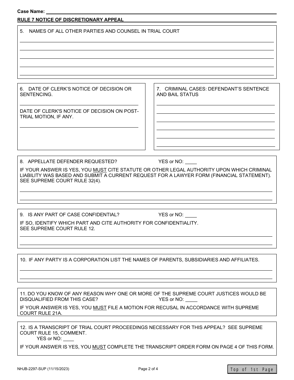 Form NHJB-2297-SUP Rule 7 Notice of Discretionary Appeal - New Hampshire, Page 2