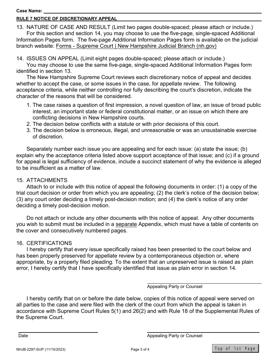 Form NHJB-2297-SUP Rule 7 Notice of Discretionary Appeal - New Hampshire, Page 3