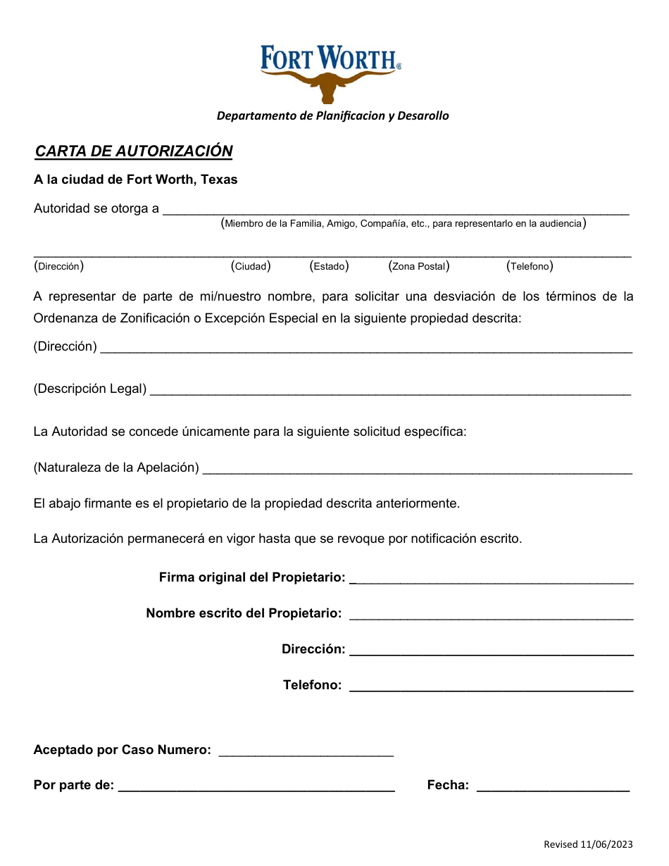 Solicitud a La Mesa Directiva De Ajuste De Zonificacion - City of Fort Worth, Texas (Spanish), Page 6