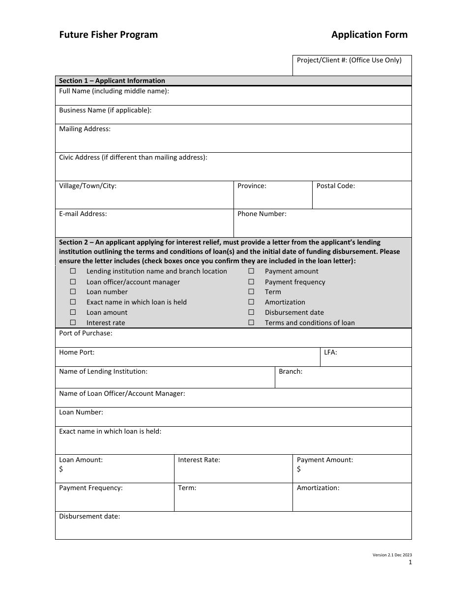 Application Form - Future Fisher Program - Prince Edward Island, Canada, Page 1