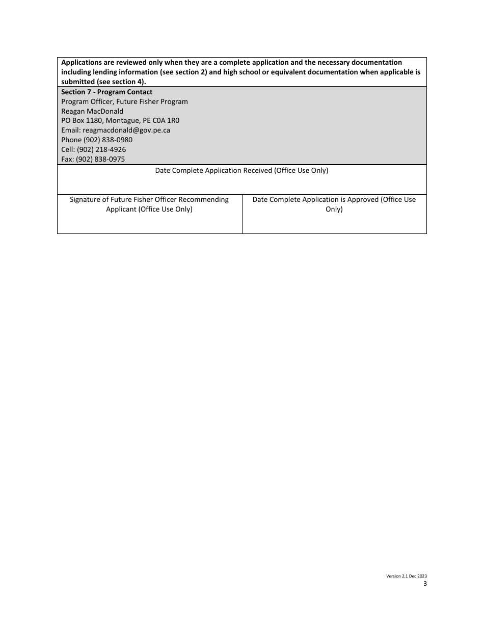 Application Form - Future Fisher Program - Prince Edward Island, Canada, Page 3
