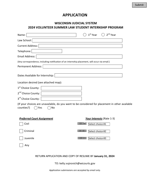 Volunteer Summer Law Student Internship Program Application - Wisconsin, 2024