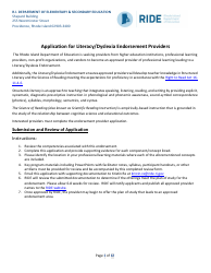 Document preview: Application for Literacy/Dyslexia Endorsement Providers - Rhode Island