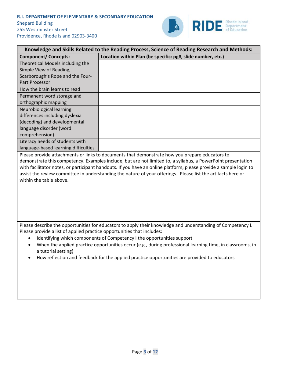 Application for Literacy / Dyslexia Endorsement Providers - Rhode Island, Page 3