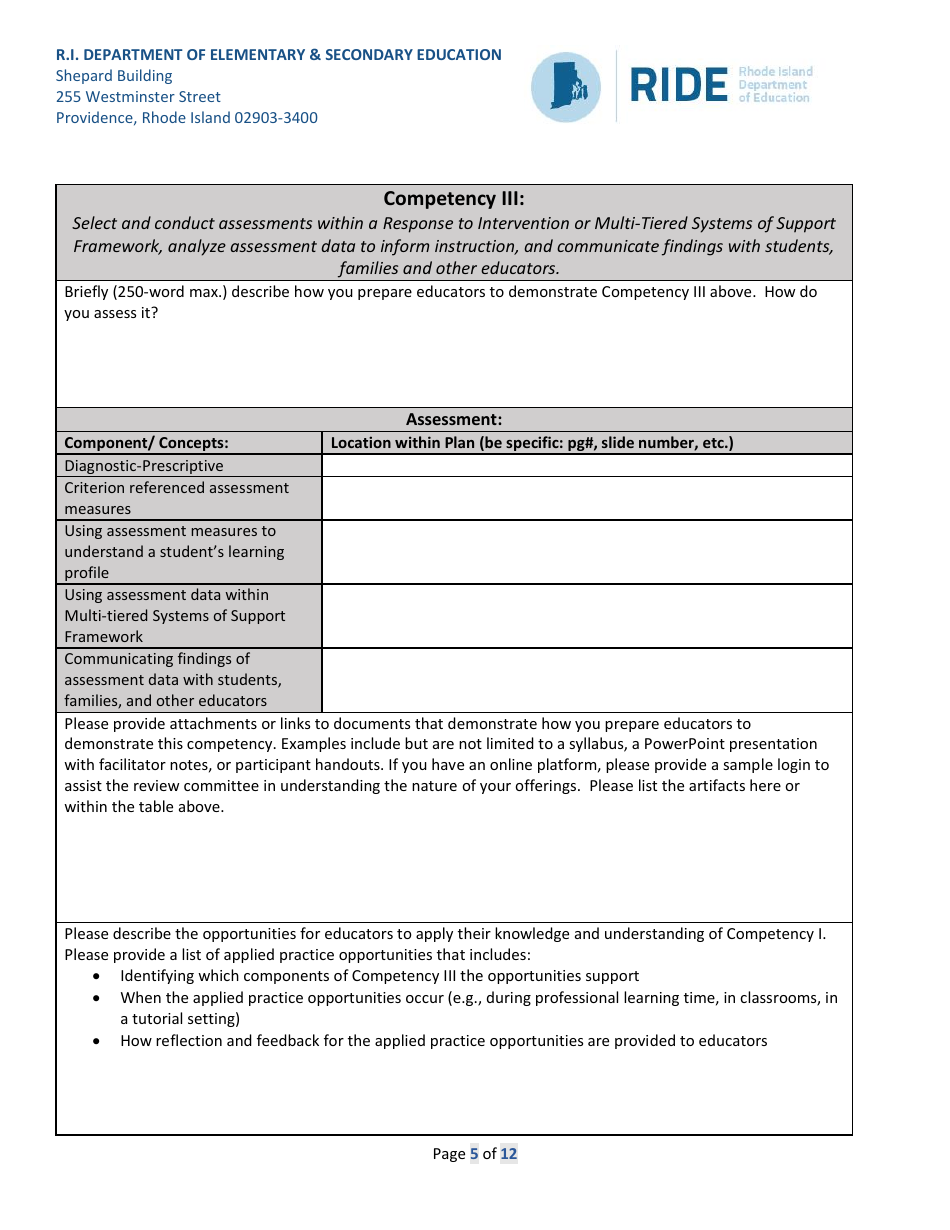 Application for Literacy / Dyslexia Endorsement Providers - Rhode Island, Page 5
