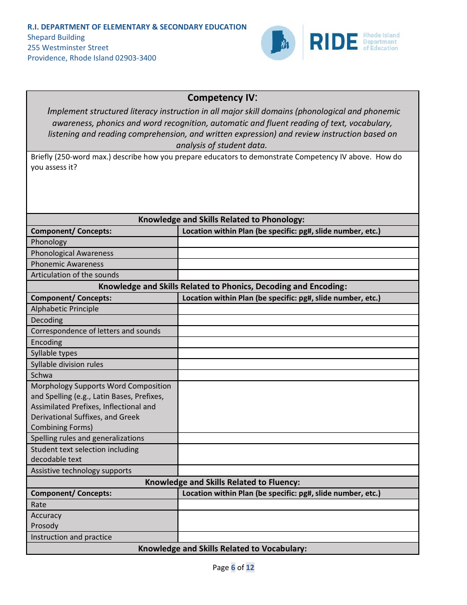 Application for Literacy / Dyslexia Endorsement Providers - Rhode Island, Page 6