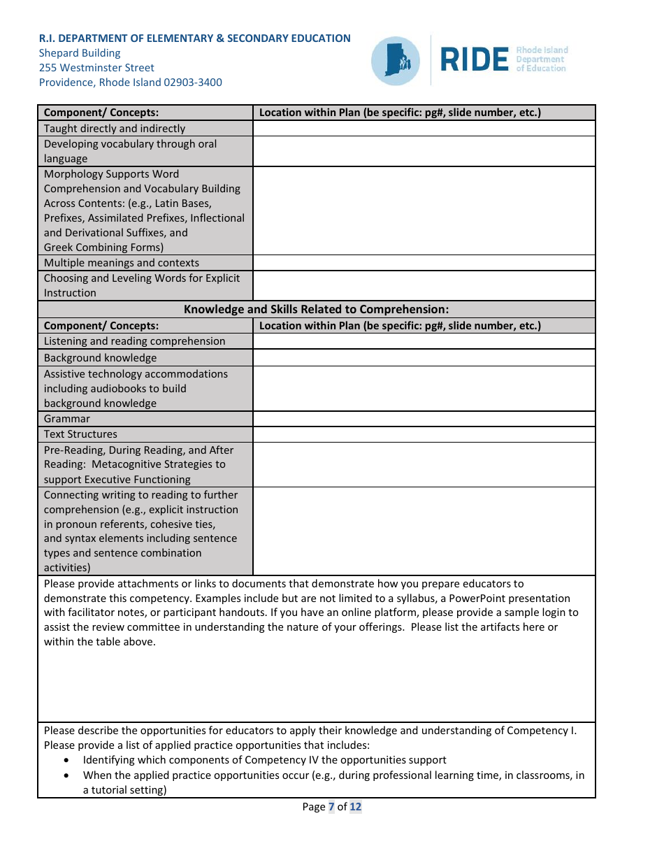 Application for Literacy / Dyslexia Endorsement Providers - Rhode Island, Page 7