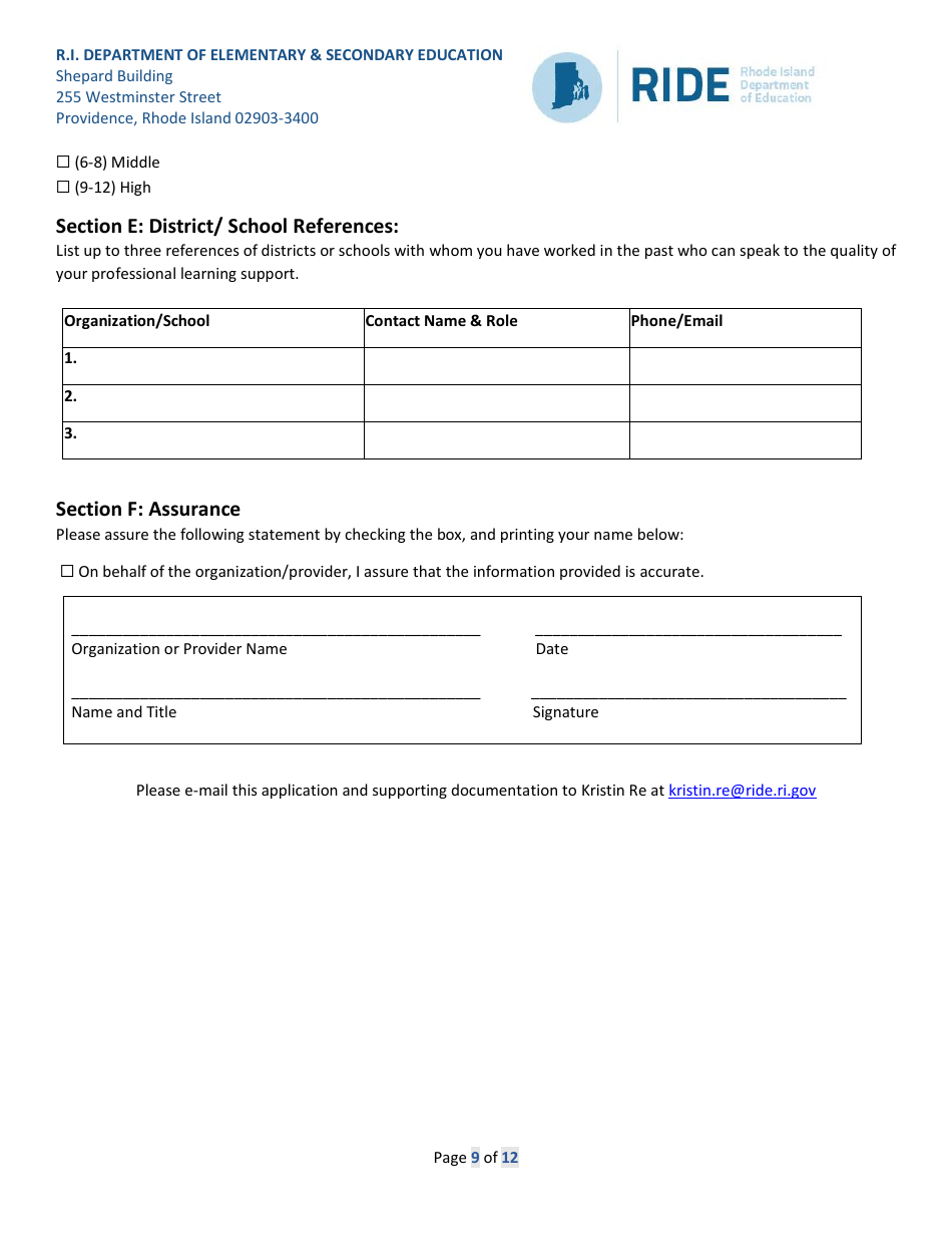 Application for Literacy / Dyslexia Endorsement Providers - Rhode Island, Page 9