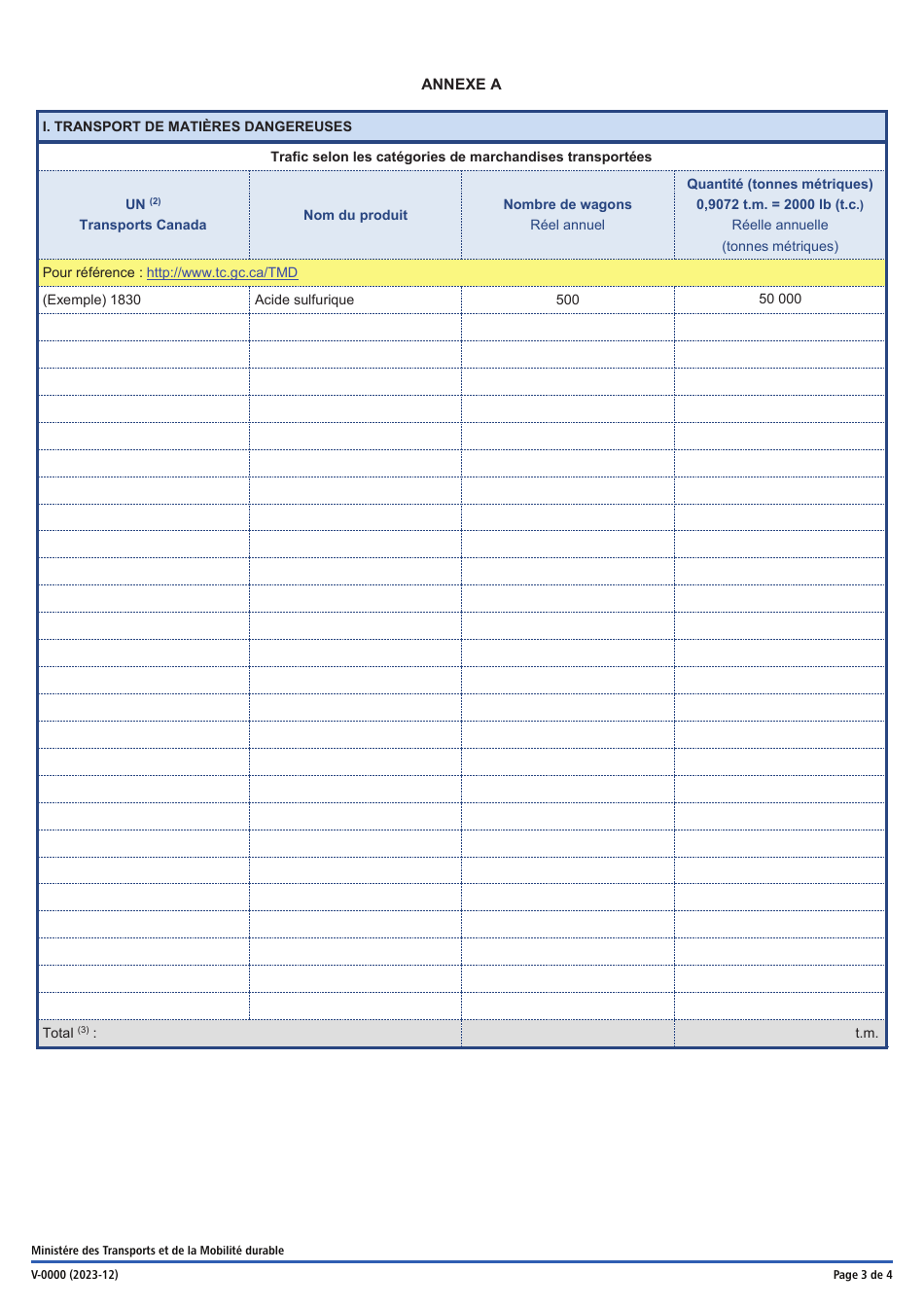 Forme V-0000 Rapport De Trafic - Chemins De Fer Dinteret Local Et Chemins De Fer Dentreprises De Competence Quebecoise - Quebec, Canada (French), Page 3