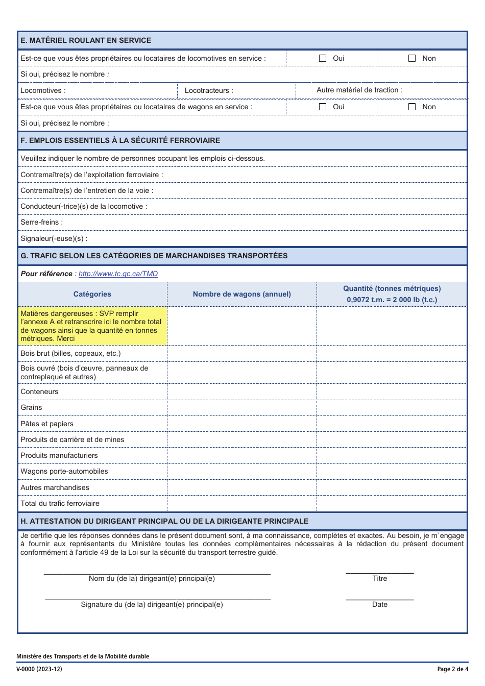 Forme V-0000 Rapport De Trafic - Sites Industriels Et / Ou Centres De Transbordement - Quebec, Canada (French), Page 2