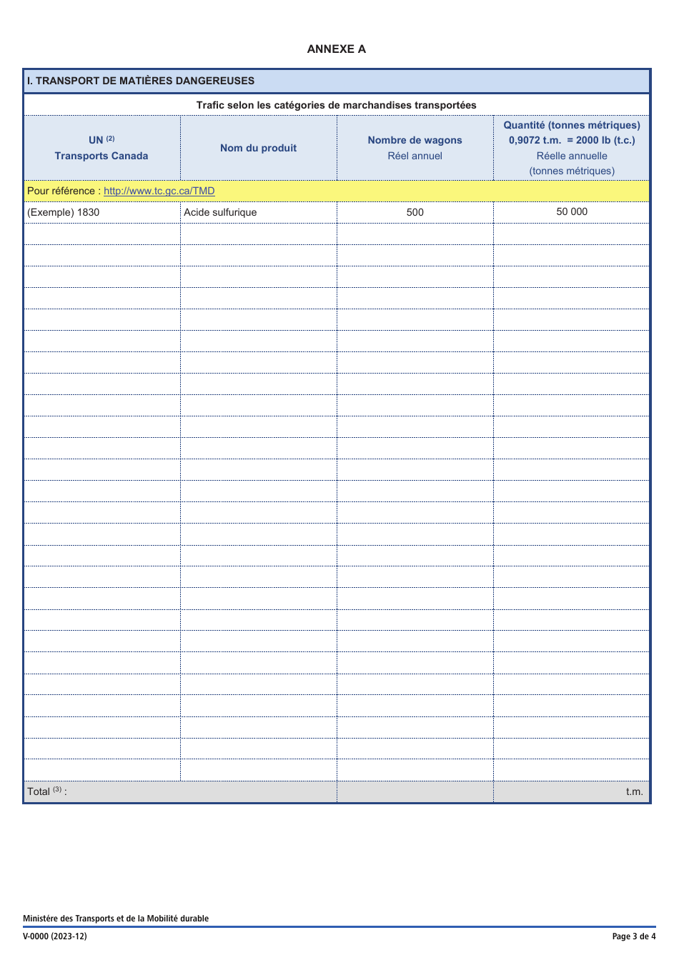 Forme V-0000 Rapport De Trafic - Sites Industriels Et / Ou Centres De Transbordement - Quebec, Canada (French), Page 3