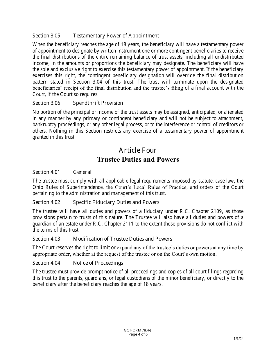 GC Form 78.4-J Trust Agreement - Greene County, Ohio, Page 4