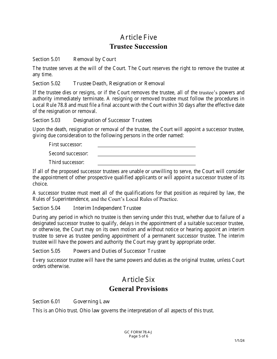 GC Form 78.4-J Trust Agreement - Greene County, Ohio, Page 5