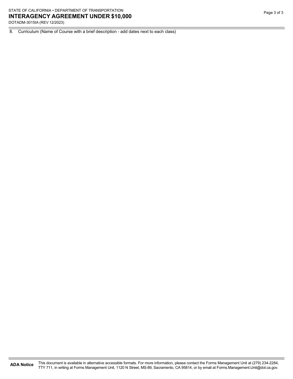 Form DOT ADM-3015IA Interagency Agreement Under $10,000 - California, Page 3