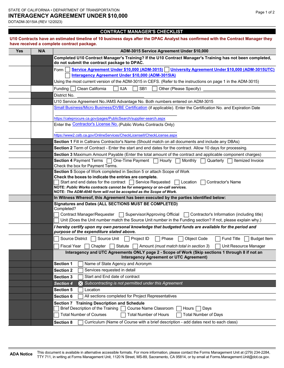Form DOT ADM-3015IA Interagency Agreement Under $10,000 - California, Page 4