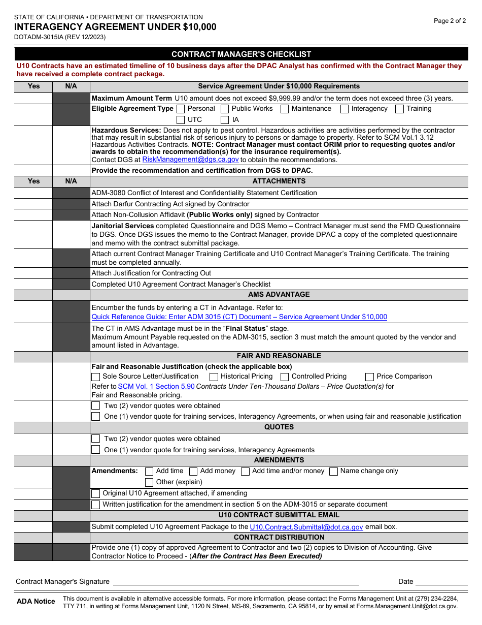 Form DOT ADM-3015IA Interagency Agreement Under $10,000 - California, Page 5