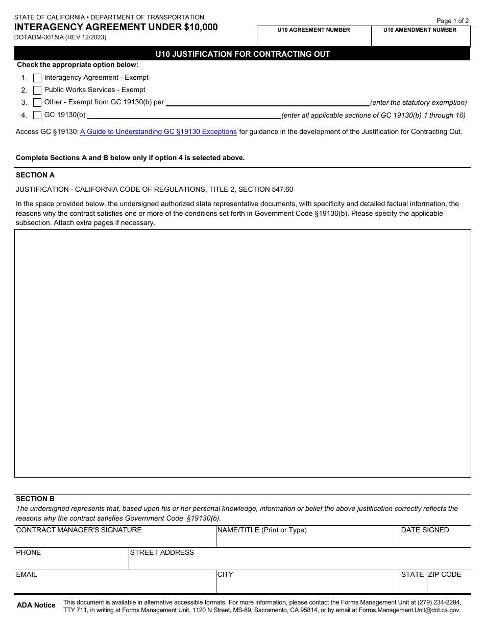 Form DOT ADM-3015IA Download Fillable PDF or Fill Online Interagency ...