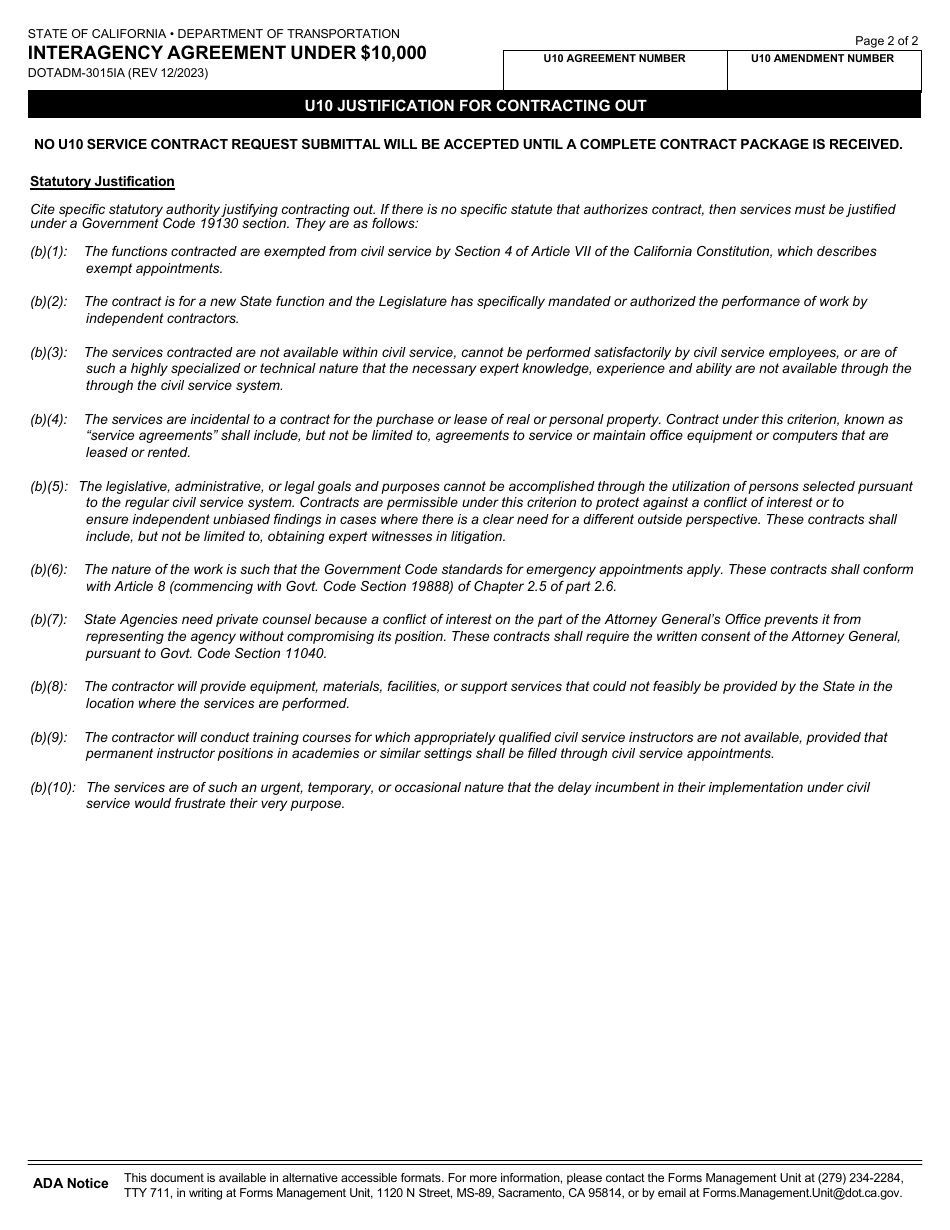 Form DOT ADM-3015IA Interagency Agreement Under $10,000 - California, Page 7