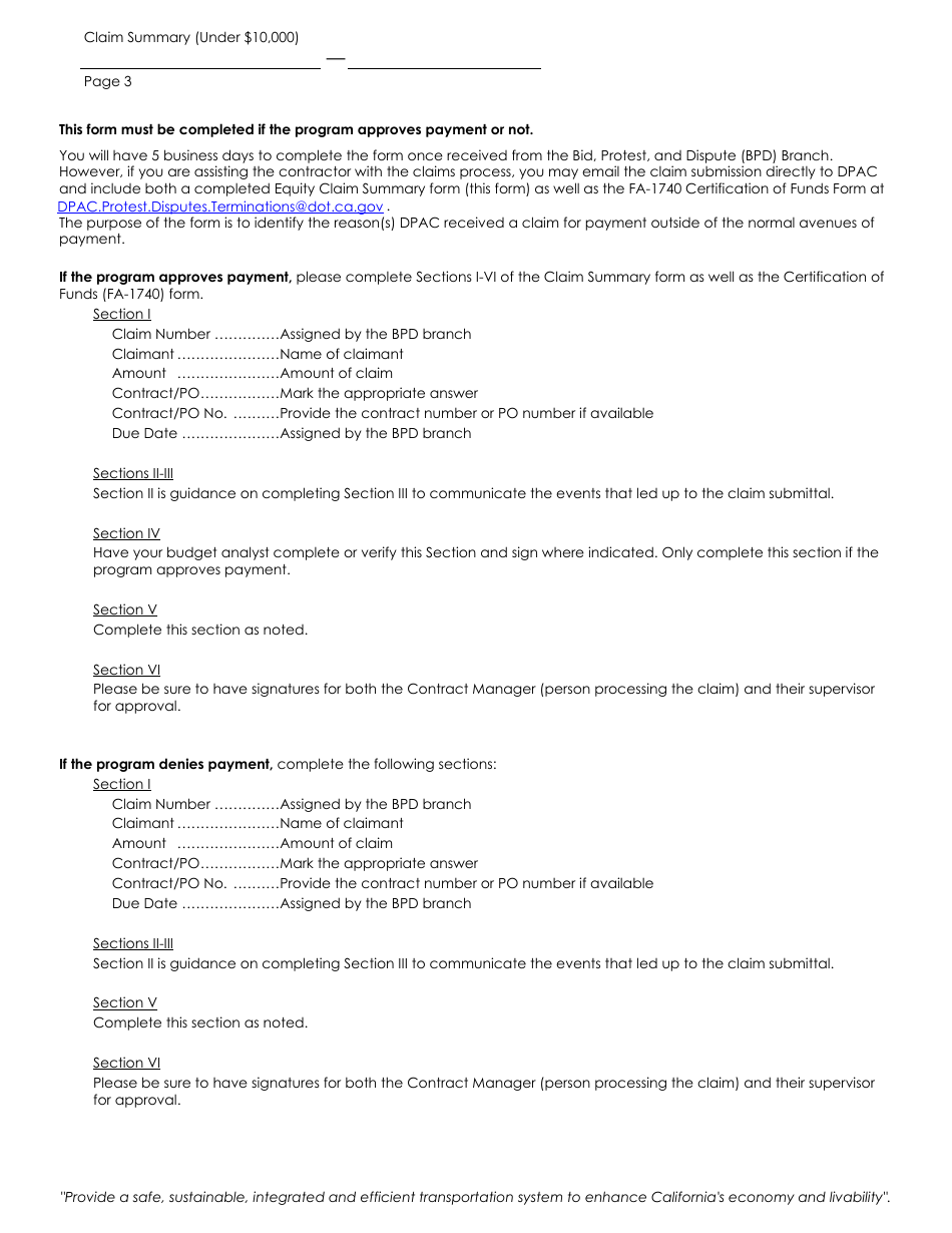 Form DOT ADM-0006 Claim Summary (Under $10,000) - California, Page 3