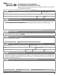 Document preview: Forme 2412 Consentement a La Communication De Renseignements Personnels a Un Tiers - Quebec, Canada (French)