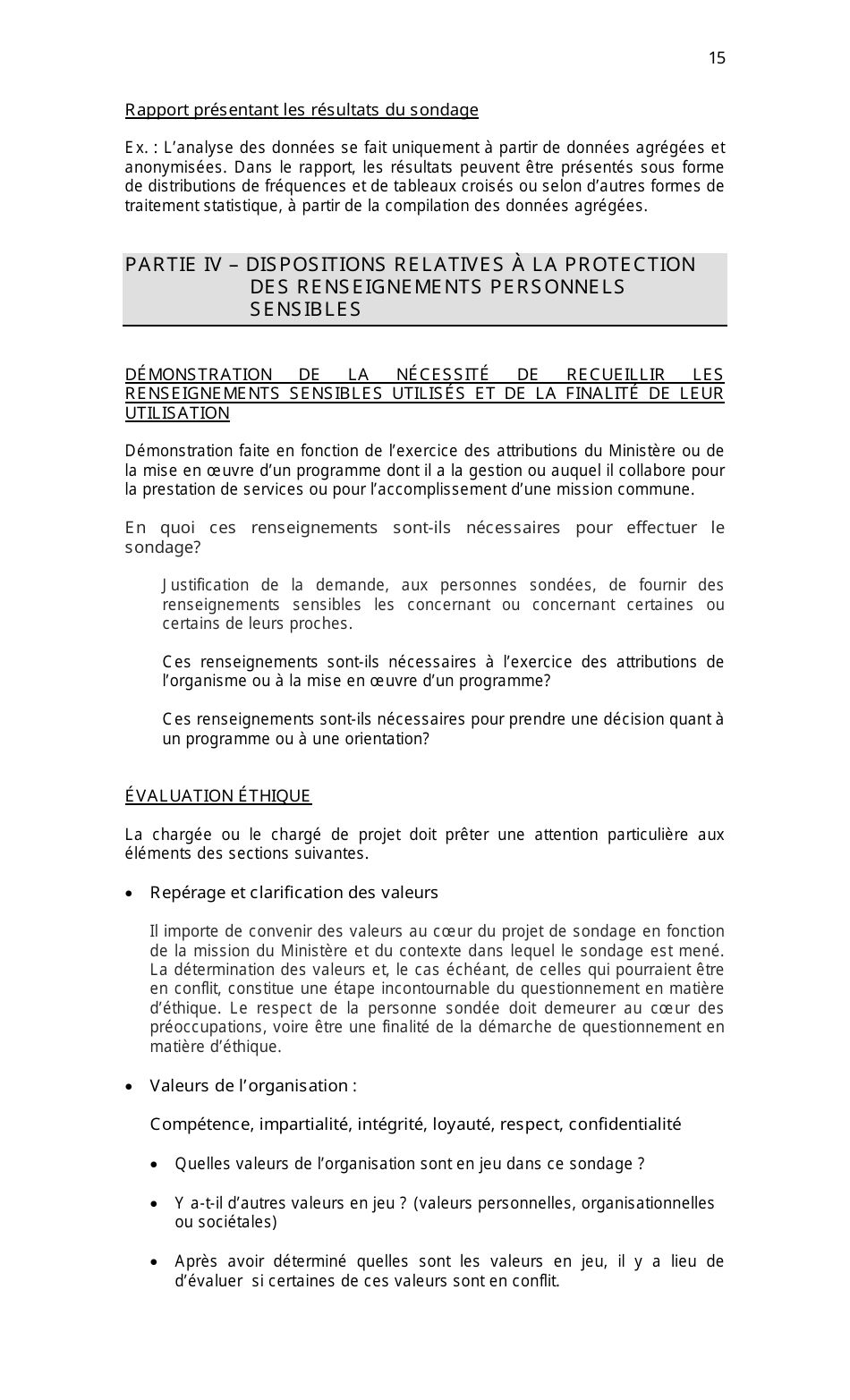 Cadre De Gestion DES Sondages Aupres DES Personnes - Quebec, Canada (French), Page 15