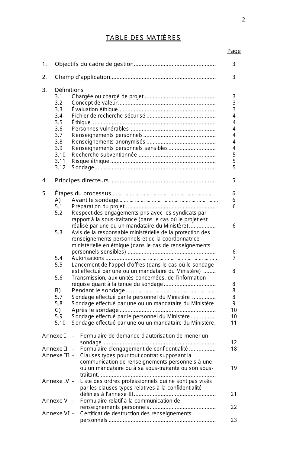 Cadre De Gestion DES Sondages Aupres DES Personnes - Quebec, Canada (French), Page 2