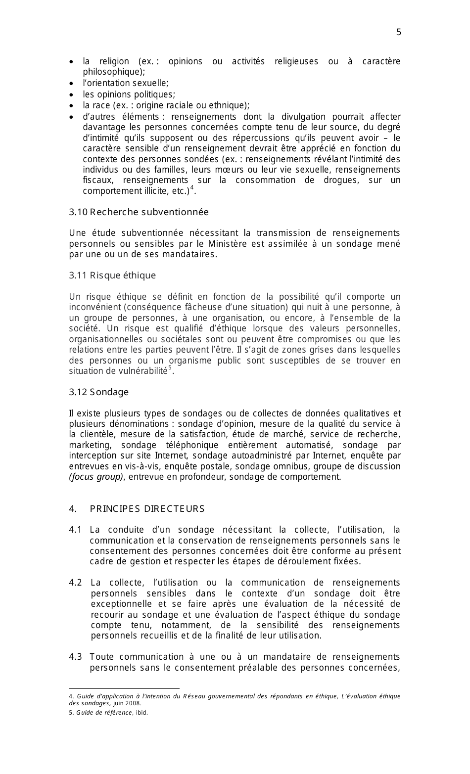 Cadre De Gestion DES Sondages Aupres DES Personnes - Quebec, Canada (French), Page 5