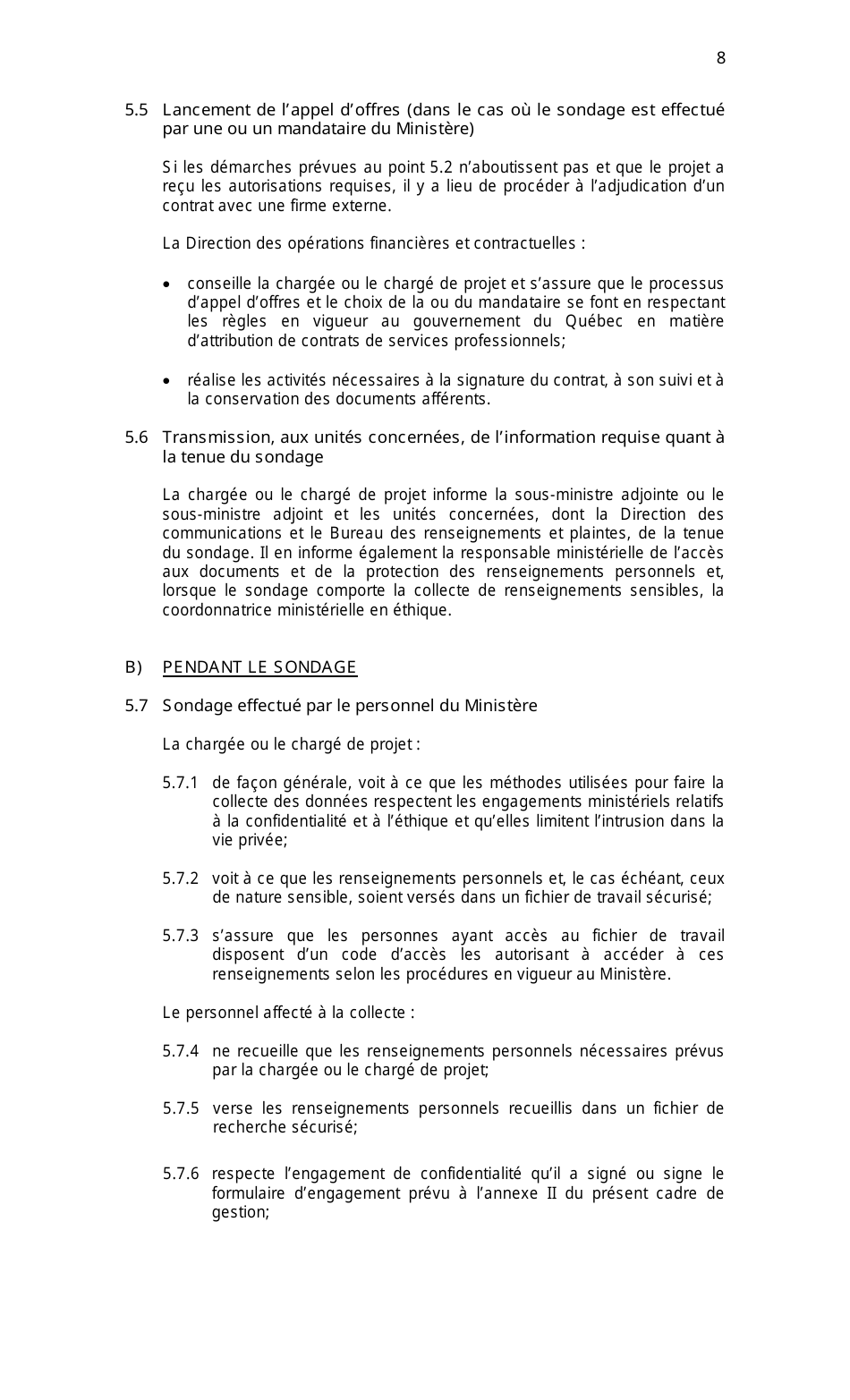 Cadre De Gestion DES Sondages Aupres DES Personnes - Quebec, Canada (French), Page 8