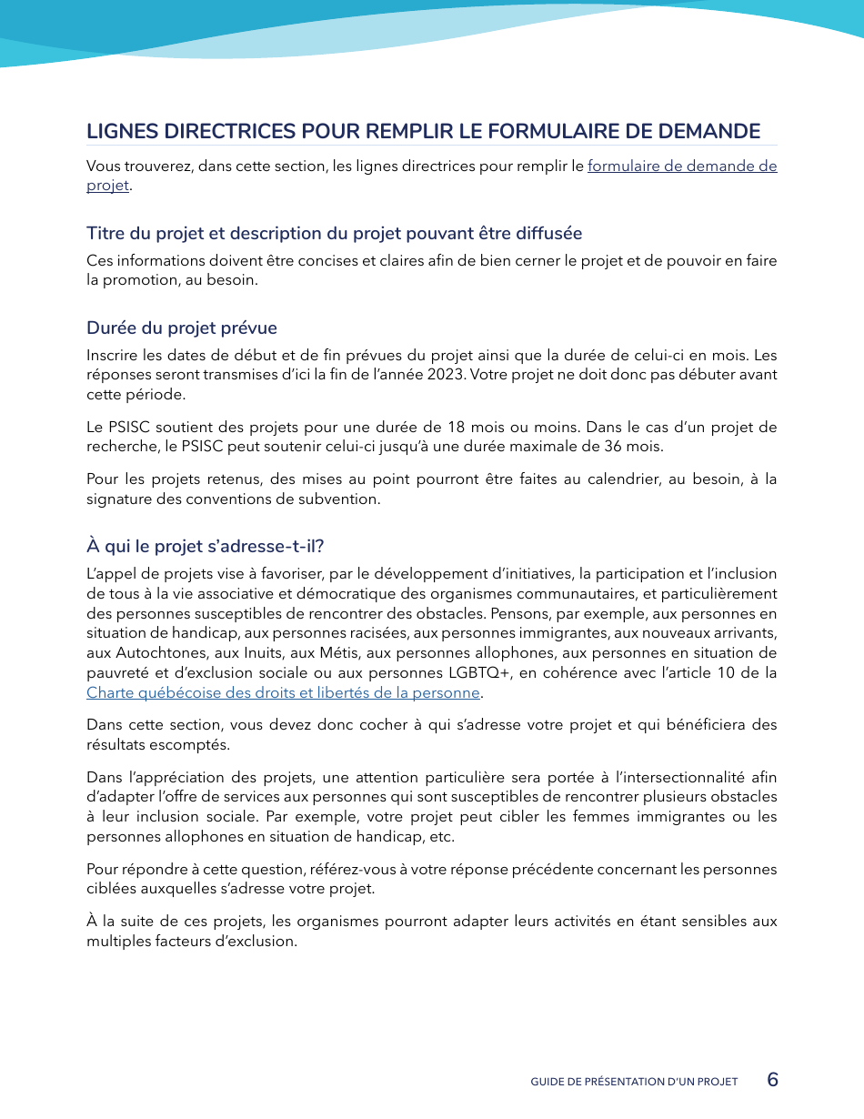 Guide De Presentation Dun Projet - Programme De Soutien Aux Initiatives Sociales Et Communautaires - Quebec, Canada (French), Page 6
