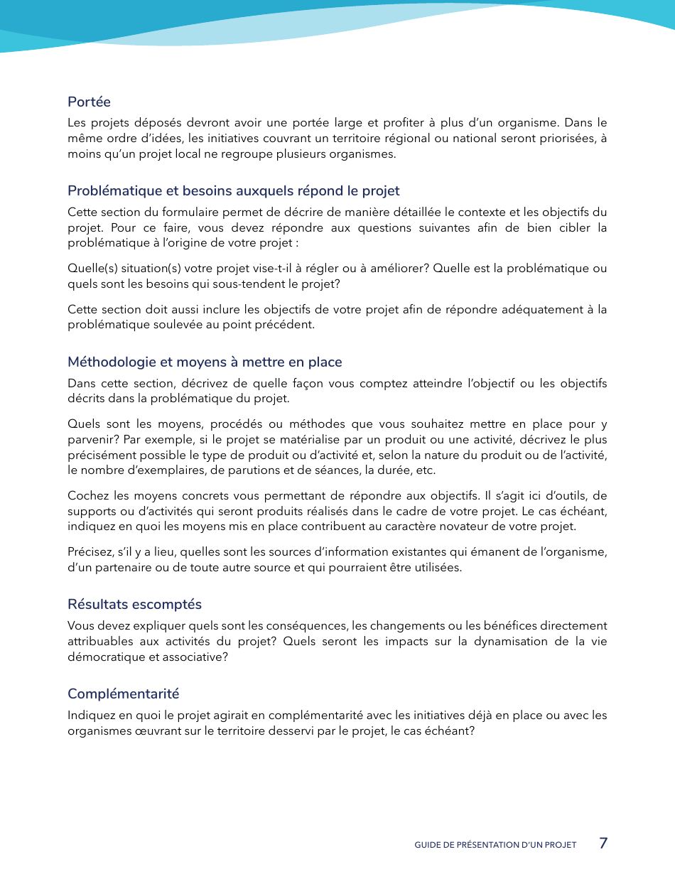 Guide De Presentation Dun Projet - Programme De Soutien Aux Initiatives Sociales Et Communautaires - Quebec, Canada (French), Page 7
