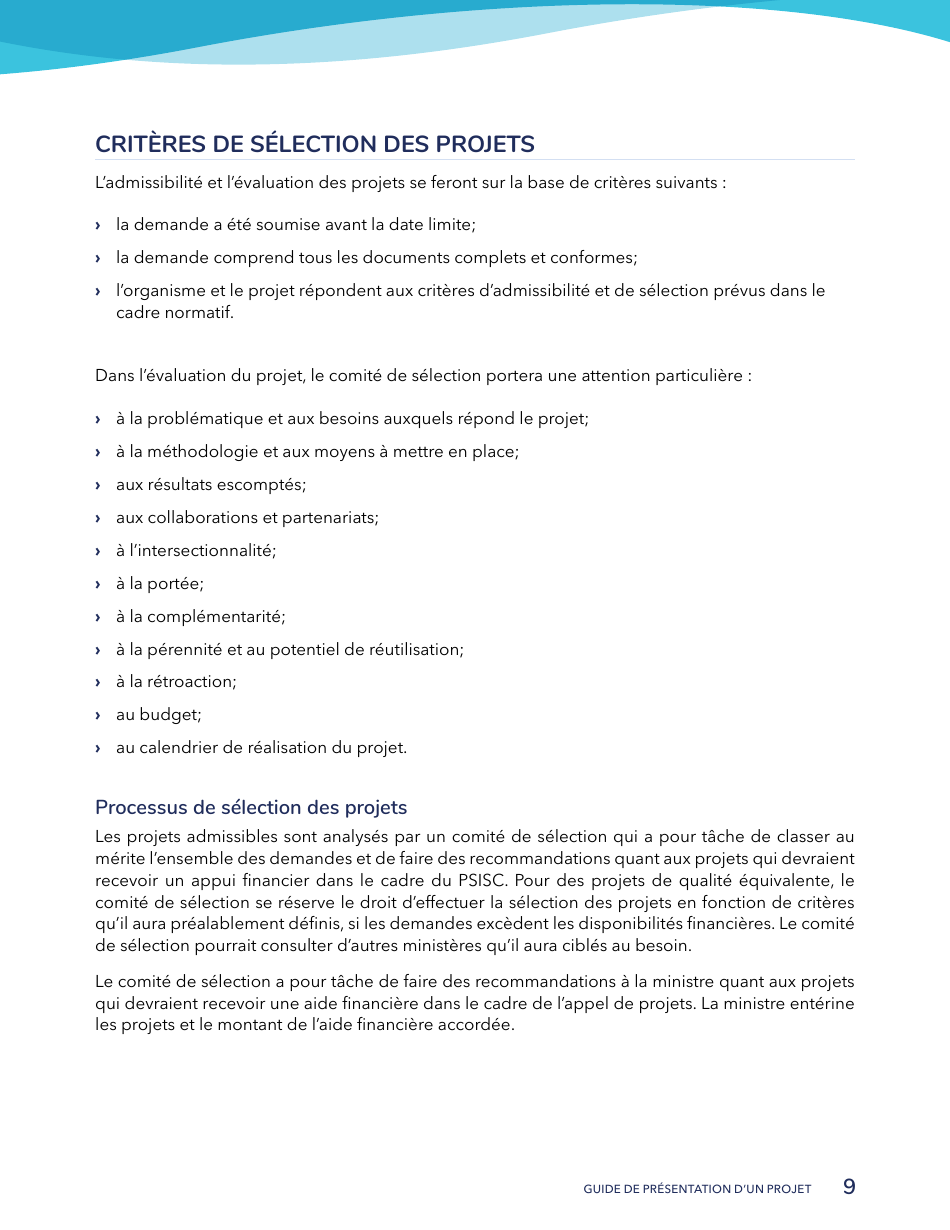 Guide De Presentation Dun Projet - Programme De Soutien Aux Initiatives Sociales Et Communautaires - Quebec, Canada (French), Page 9